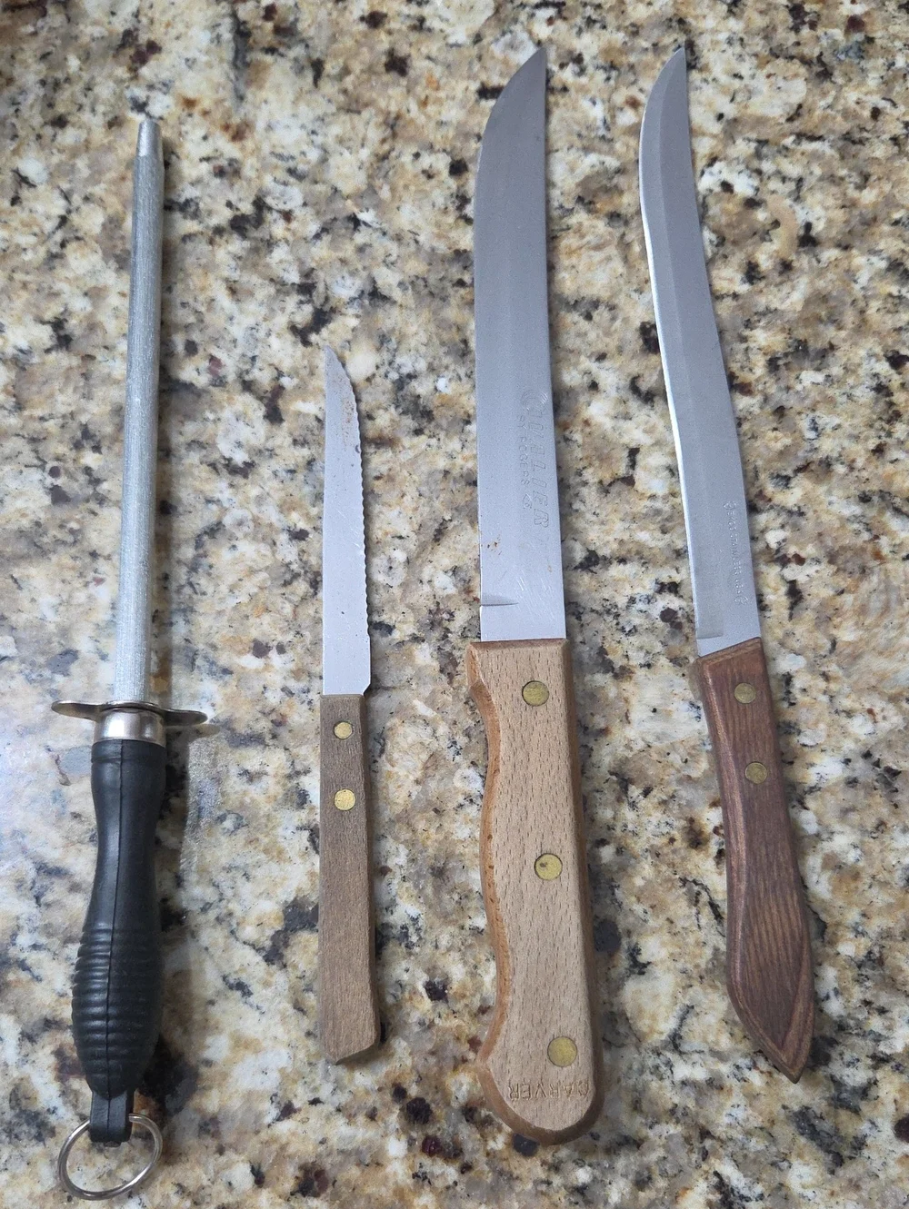 Wood-Handled Carving and Boning Knife with Steel Rod Sharpener - Brown